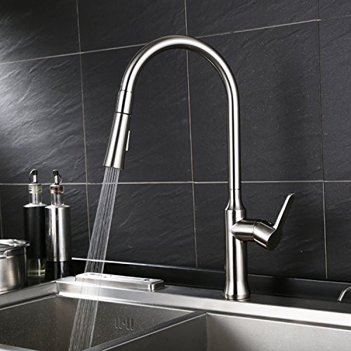 HOMITEX Küchenamatur susziehbare Waschtischarmatur Armatur Wasserhahn Spültsch Einhandmischer Waschtisch aus Messing und Nickel gebürstet für Waschtisch Spültsich in Küchen Badzimmer (1) - 3