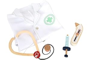 small foot Set da gioco camice da dottore, giocattolo con tanti accessori in legno, gioco di ruolo, dai 3 anni, 12225