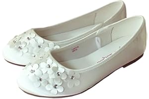 SPARKLE CLUB Flower Girl Bridesmaid Ivory Satin Ballerina Shoes