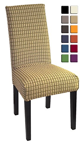 SCHEFFLER-HOME Nelly Stuhlhusse 1 Stück, Stretch-Stuhlbezug elastische moderne Husse, Dekoration Stuhl-Abdeckung aus Elastik-Stoff mit Gummiband für universelle Passform, bi-elastic Spannbezug, elegant und weich - Beige