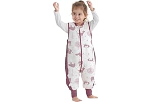 MIRACLE BABY Baby Sleeping Bag with Legs, Unisex 100% Cotton Wearable Blanket 2.5 TOG Winter Baby Sleep Sack with Feet Sleeveless Toddler Sleeping Sack 12-24 Months (Dark Purple Animal M)