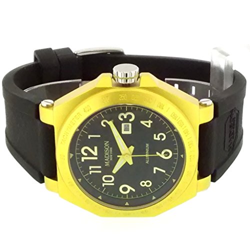 Madison G4452-12 Uhr Herrenuhr Kautschuk Aluminium 50m Analog Datum schwarz gold Madison G4452-12 Uhr Herrenuhr Kautschuk Aluminium 50m Analog Datum schwarz gold