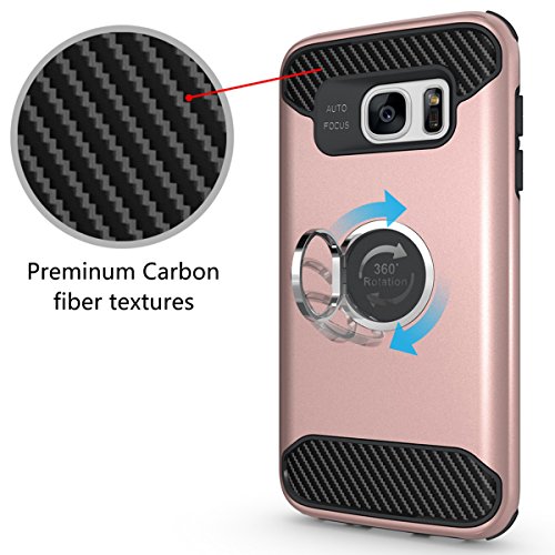 Galaxy S7 Edge Hülle,Galaxy S7 Edge Tasche, Ukayfe Stoßfestes Etui, [Heavy Duty Serie] Samsung S7 Edge Dual Layer Armor Case Silikon TPU Schale + PC Farbenrahmen Dual Layer Schutzhülle [Shockproof] Handyhülle Drop Resistance Schutz Handy Hülle mit 360 Rotating Ring Grip Holder Ständer für Samsung Galaxy S7 Edge, Rose Gold - 2