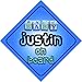 Baby Boy Justin on board novelty car sign gift / present for new child / newborn baby