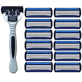 fgyhty Acier Inoxydable 12pcs de Sharp 6 Couches Hommes Beard Rasoir Rasage Lames de Rasoir 1pc Blanc Holder