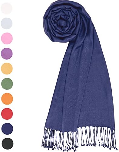 Stylish Silky Scarf Rich Pashmina Solid Shawl Women love Fashion Large Long Wrap Silk Stole Navy Blue
