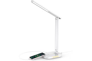 LASTAR Schreibtischlampe mit Netzteil, Dimmbare 12W LED-Schreibtischlampe mit USB-Ladeanschluss, 5 Helligkeitsstufen, 5 Farbmodi, 1-Stunden-Timer, Nachtlicht, Speicherfunktion, Tischlampe (Weiß)