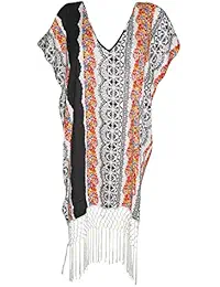 Indiatrendzs WOMEN Fashion Style Floral Printed Black RAYON Kimono Kaftans 52"