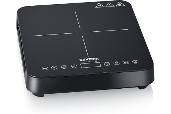 Severin induktionshäll, 1 platta, 10 effektnivåer, temperaturområde 60–240 °C, touchdisplay, Ø 22 cm, matt kokyta, med glaske