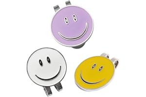Tenlacum 3 juegos de marcadores de pelota de golf con diseño de cara sonriente con clip magnético para gorra de golf (blanco + morado + amarillo)
