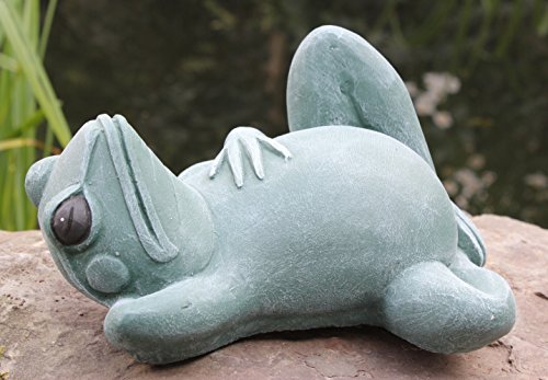 Steinfigur Frosch liegend – Grün, Deko-Figur für Haus und Garten, frostsichere Teichdeko - 2