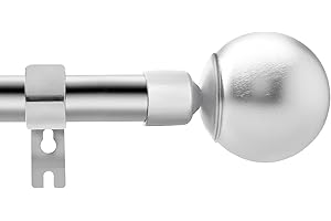 TUTJEN Silver Curtain Poles for Windows, 65-140cm, 25mm Diameter Single Curtain Rod with Metal Round Finial Heavy Duty Extendable Curtain Rods for Eyelet Curtain