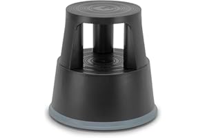 WAYTEX Marchepied Tabouret Mobile à roulettes avec Blocage Automatique – 2 marches antidérapantes Hauteur 43 cm, Plastique renforcé incassable, Charge 150 kg, Noir Certifié TUV - GS