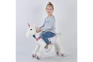 UFREE Action Pony, Unique Rocking Horse. It Is Walking Horse, Plush Toy Pony Like Real, Present for Kids 3 to 6 Years (unicorn with pink horn)