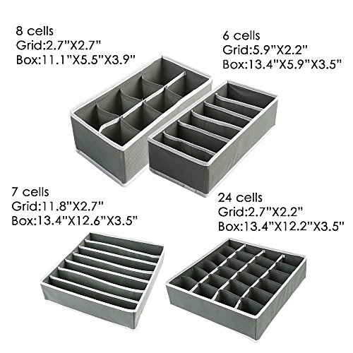 LAGUTE Aufbewahrungsboxen für Büstenhalter, Unterwäsche, Dessous und andere kleine Zubehörteile 4er Set (Normal Size(Grau)) - 2