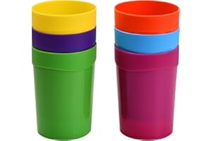 Minjuna 6 Pcs Reusable Plastic Cups, 400ML Plastic Drinking Cups Tumblers Set for Children Kids, Bright Multi Coloured Party Stacking Water Cups for Parties, Picnics, Camping, BBQ