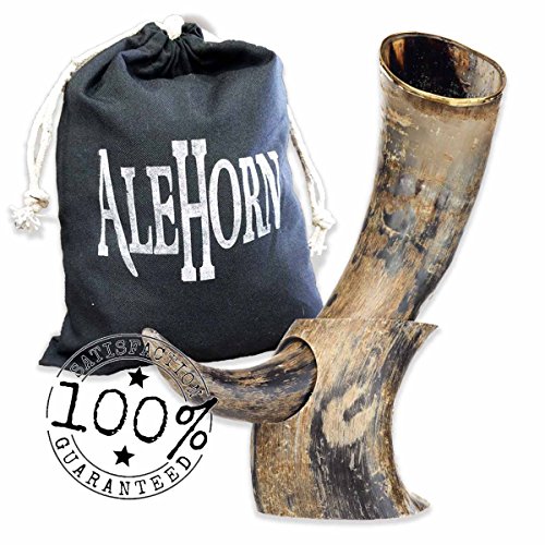 AleHorn Handcrafted 12 Natural Viking Drinking Horn with Stand by Ale Horn