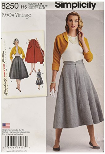 Simplicity 8250 H5 Robes Vintage 1950 Jupe pour boléro et Patron de Couture, Blanc, Tailles 6-8 - 10-12-14