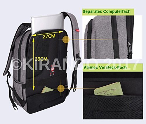 Kirando’s Premium Business Computer Rucksack – Diebstahl-Sicherung – USB-Anschluss z.B. für Power-Bank – 2 Farben – bis 15,6 Zoll – Audio-Kabel Zuführung – Getränke-Halterung – Testsieger 2017 - 9