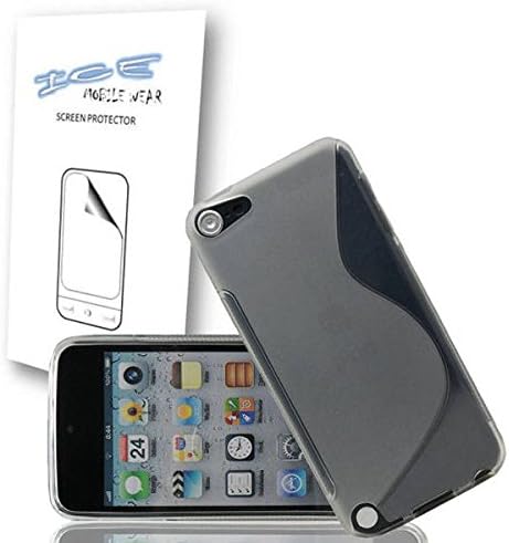 FROSTED CLEAR S LINE STYLE GEL CASE FOR IPOD TOUCH 5 + ICE MOBILE WEAR SCREEN PROTECTOR 4 PACK