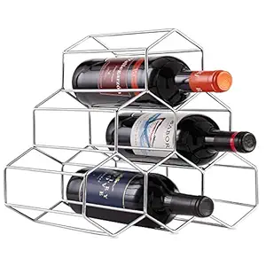 INDIAN DECOR 31390 Classic 6 Bottles Metal Wine Rack, Countertop Free-Stand Wine Storage Holder, Space Saver Protector for Red & White Wines - Chrome