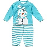 Childs Boys Girls Cute Christmas Snowman Striped Pyjamas