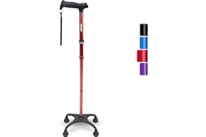 Rehand Quad Cane, Walking Cane with Ergonomic Handle Ever and Graceful 4-Pronged Base for Extra Stability, Adjustable Walking Sticks for Right or Left Handed Men & Women and Seniors