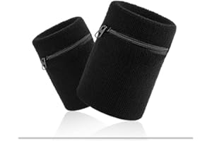 CARSMINDERS 2 Pcs Wrist Wallet with Zipper, Cotton Wristband Pocket Wrist Pouch, Key Holder for Gym Sports Running Walking Hiking Travel Sweat Bands Wristbands
