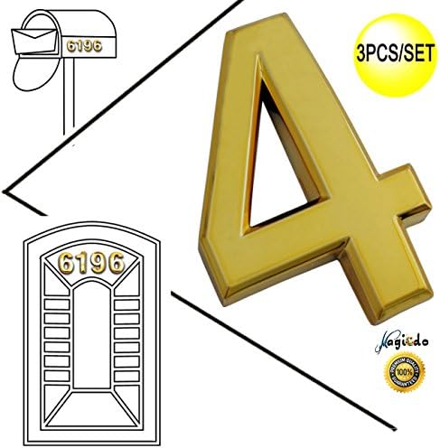 Magicdo® 3/pack 2 Inch Golden Modern House Numbers, Modern Mailbox Number Sticker, 3D Shining Reflective Number, Self-Stick Number, Floating Appearance Number, House Number Signs(4)