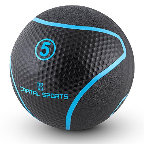 Capital Sports Medba Medizinbälle Design Gummi-Medizinball mit je nach Wahl 1kg bis 10kg Gewicht (ideal für Cross oder Krafttraining Übungen, griffiges Handling, Golfballoberfläche und Riffelung) schwarz-blau - 4