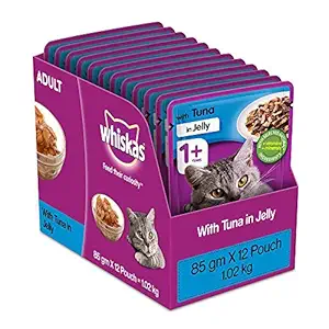 Whiskas Adult (+1 year) Wet Cat Food, Tuna in Jelly, 12 Pouches (12 x 85g)