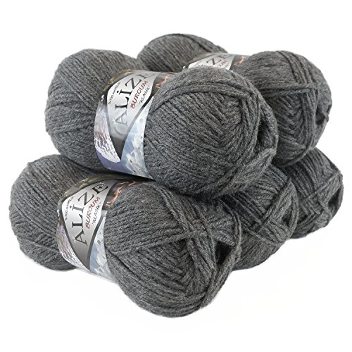 5 x 100g Strickgarn ALIZE BURCUM #196 dunkelgrau