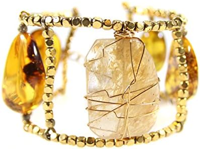 Handmade Baltic Amber Quartz Bracelet for Women With Gold-plated Brass