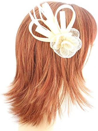 Cream Satin Looped Bow with Sinamay Flower finished on Sprung Clip with Pin for Brooch Corsage