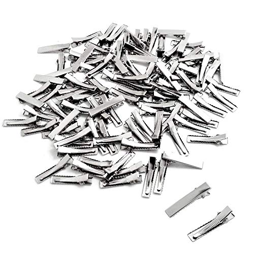 Pince Crocodile Cheveux BronaGrand 100 Pièces Clips de Cheveux en Crocodile en Métal, 3.2cm Pinces à Cheveux Barrette pour Cheveux DIY pour Femmes et Filles (Argenté)
