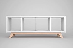 ‎NEW SWEDISH DESIGN Kallax Regal Untergestell für 4er Kallax | Holzuntergestell aus massiver Buche | Möbelfüße für Kallax Sideboard | Passgenau 4 Fächer Breite | Retro Design