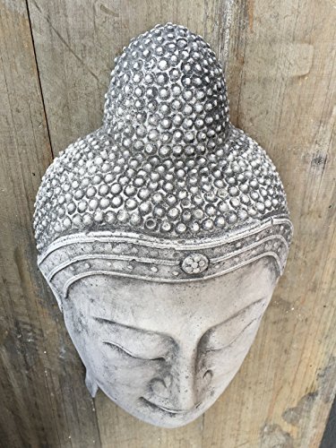 Steinfigur Wandrelief Buddha Kopf Büste Relief Feng Shui Garten Frostfest H 32cm - 4