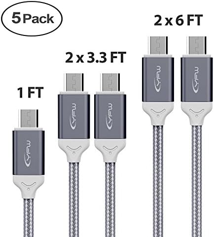 Micro USB Cable Android - YFW 5-Pack (6ft 3ft 1ft) Family Android Charger Nylon Braided USB to Micro USB Cable Fast Charger Charging Cord for Samsung Galaxy S7 S6 S5 Note,LG,HTT,Nexus,Kindle (Gray)