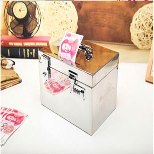 Solid color stainless steel key banknotes piggy bank large over sized children adult metal piggy bank safe box password box piggy bank-F 25x17x16cm(10x7x6inch)