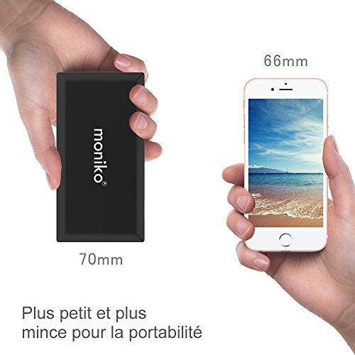 Moniko Batterie Externe 9000 mAh Chargeur Portable Universel avec C  bles Micro USB et Lightning Int  gr  s Batterie de Secours pour iPhone iPad Samsu