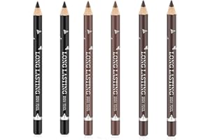 Go Ho 6 PCS Eyebrow Eyeliner Pencil Set,Easy to Color Waterproof Eye Brow Pencil,Professional Long-lasting Eye Liner Makeup Brow Tint Pen,3 Colors(Black,Light Brown,Dark Brown)