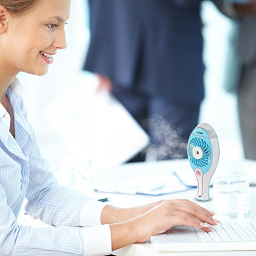 DUTISON Mini Standventilator mit Kühlung Handventilator Ventilatoren mit Luftbefeuchter für Büro Haus Reise Kühlventilator (Blau) - 2