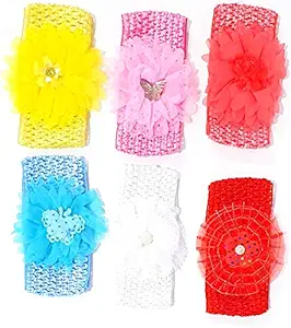 ANNA CREATIONS multi-coloured baby girl kids hairband headbands elastic hair accessory set 6 PCS with gift box-pink (STYLE-8)