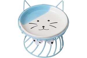 Koomuao Gamelle Chat, Gamelle Surélevée Chaton Bol Chat avec Support en Métal Plat Chaton Ceramique pour Nourriture et Eau Disponible pour Les Chats et Les Chiots (Bleu)