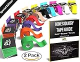 Kinesiology Tape - Pain Relief Adhesive - Best Therapeutic Muscle Support Aid -FREE 82pg EBOOK Taping Guide- Sports Wrap for Plantar Fasciitis Shin Splints Knee Elbow Wrist Back Shoulder Ankle & Neck