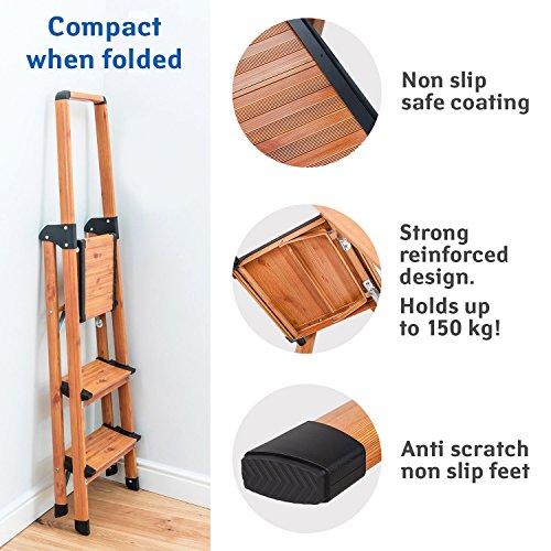 Tatkraft Upstairs Haushalt Klapptrittleiter 3 Stufen Anti-Rutsch Leicht & Robust - 6