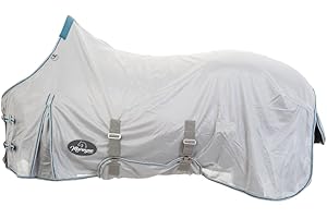 ‎MARENGOS Marengos - Fliegendecke Protect mit Bauchlatz & Schweiflatz | robuste & feinmaschige Pferdedecke zum Schutz vor Insekten | doppelter Frontverschluss | Outdoor-Pferdedecke in Silbergrau | 145cm