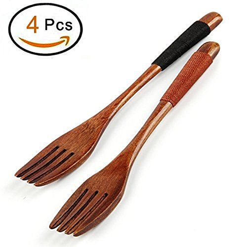 EQLEF® 4 Stück Naturholz -Frucht-Gabel Retro-Stil aus Holz und Süßwaren Gabel