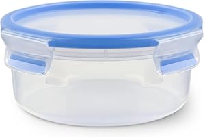 Emsa Clip & Close Conservador Hermético de Plástico Circular, higiénico, no retiene olores ni sabores, Certificado "Baby Care", 850 ml, Transparente y Azul