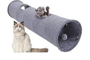 SHARHARGE Tunnel dritto per gatti, per interni, tunnel gioco per gatti, pieghevole, in peluche, con pallina, per interni, cuccioli, conigli, conigli e cani di piccola taglia (grigio, 129,5 x 30,5 cm)